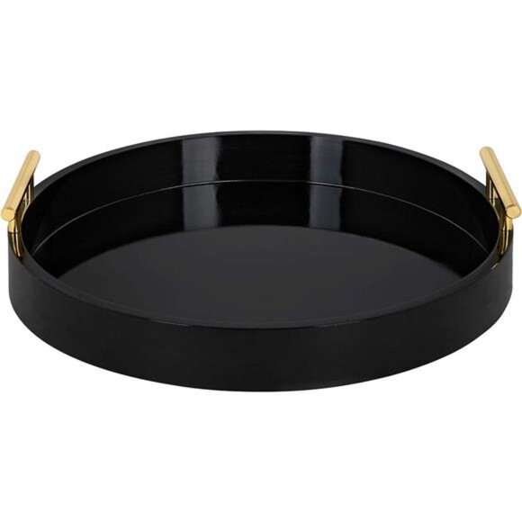 Modern Round Tray, 15.5" Diameter, Black and Gold, Decorative Accent Tray - Picture 2 of 7